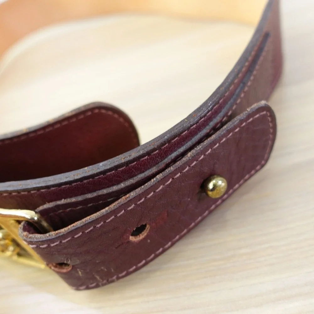 90s VINTAGE Talbots Belt Womens Medium Leather Gold Dress Western Logo Holiday